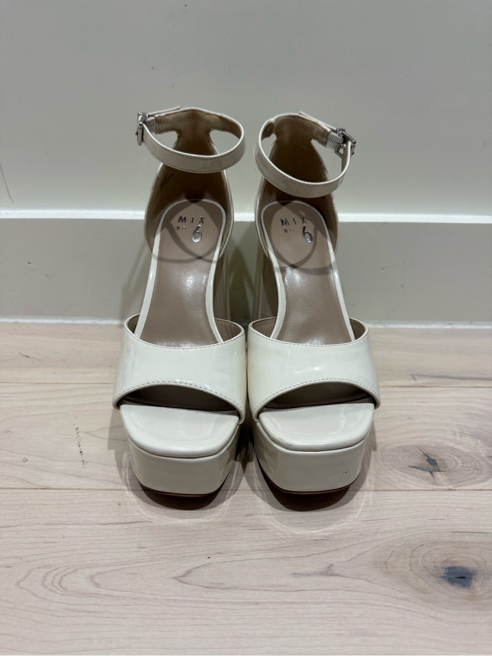 Mix No. 6 Ivory Patent Platform Ankle-Strap Sandals
